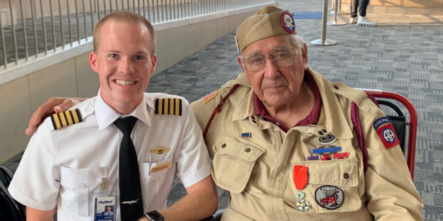 SkyWest pilot with D-Day veteran